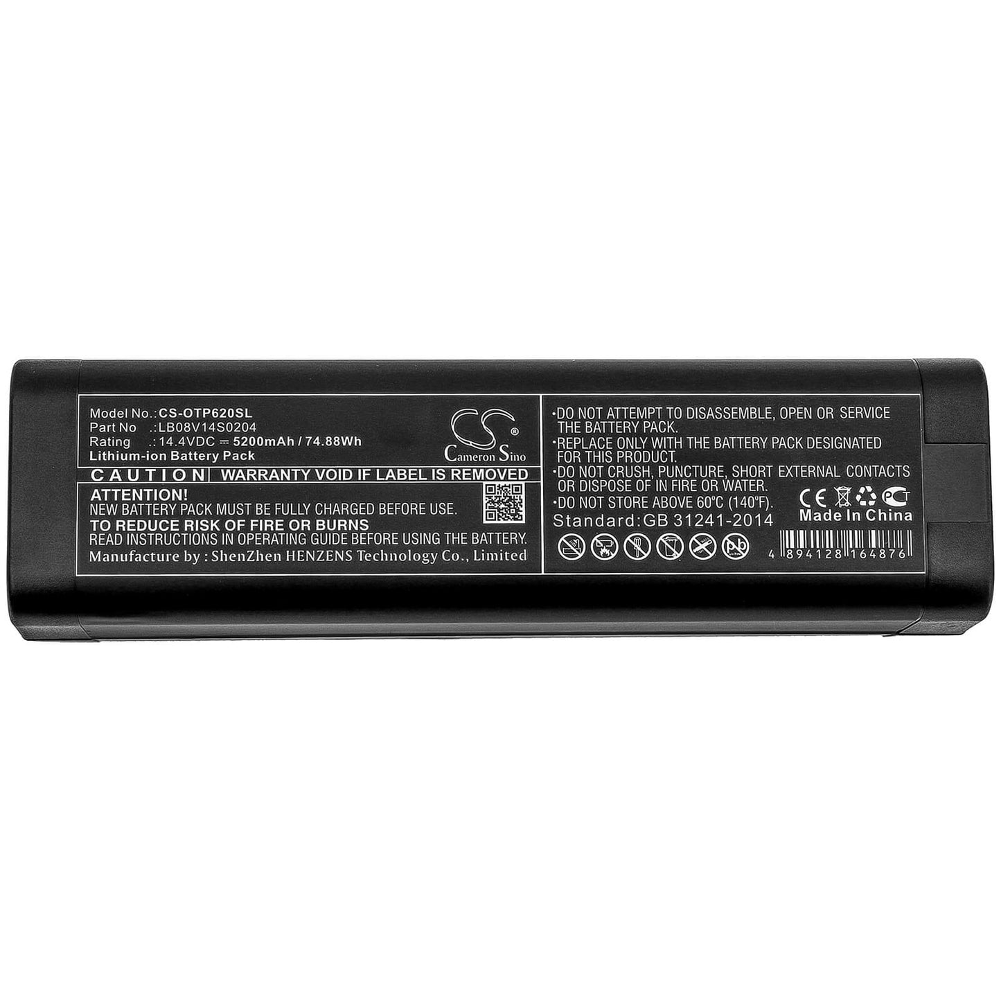 14.4V, 5200mAh, Li-ion Battery fits Opwill, Otp6200, Otp-6200, 74.88Wh