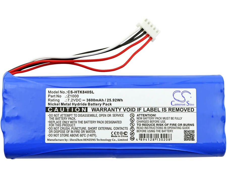 7.2V, 3600mAh, Ni-MH Battery fits Hioki, Lr8400, Mr8880-20, 25.92Wh