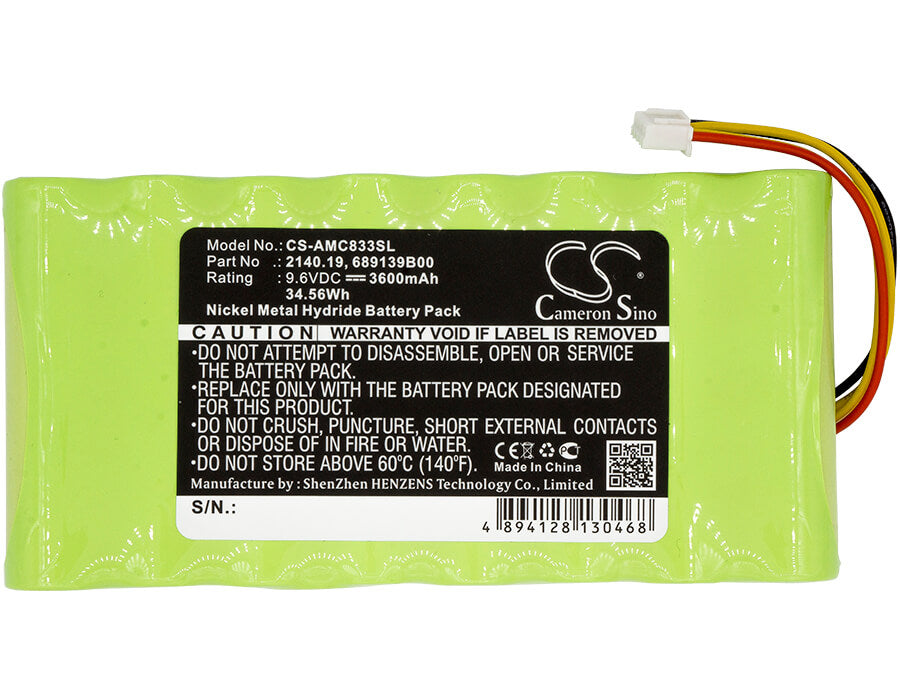 9.6V, 3600mAh, Ni-MH Battery fits Amc, 3945/3945-b, 8333, 34.56Wh