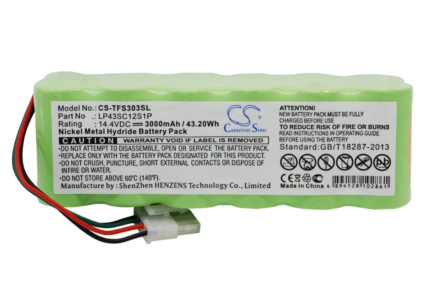14.4V, 3000mAh, Ni-MH Battery fits Tektronix, 965, Dsp 78-8097-5058-7, 43.2Wh