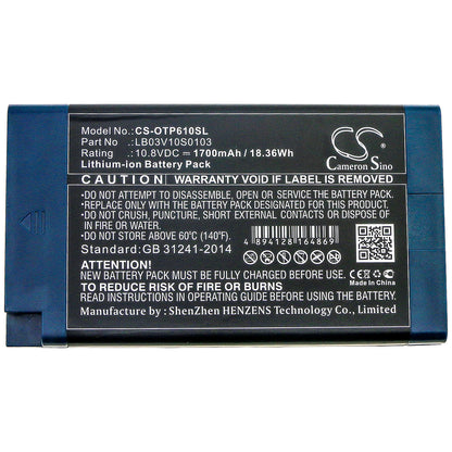 10.8V, 1700mAh, Li-ion Battery fits Opwill, Opt6123l, Otp6103, 18.36Wh