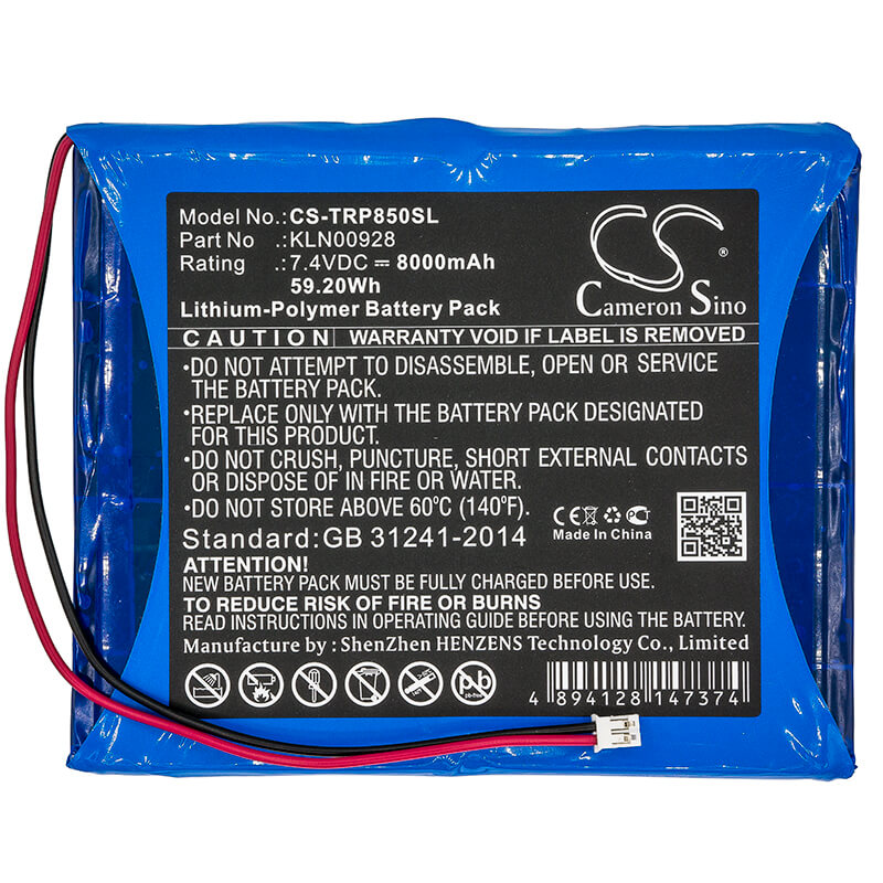 7.4V, 8000mAh, Li-Polymer Battery fits Trimble, Sps850 Modular Receiver, Sps851 Modular Receiver, 59.2Wh