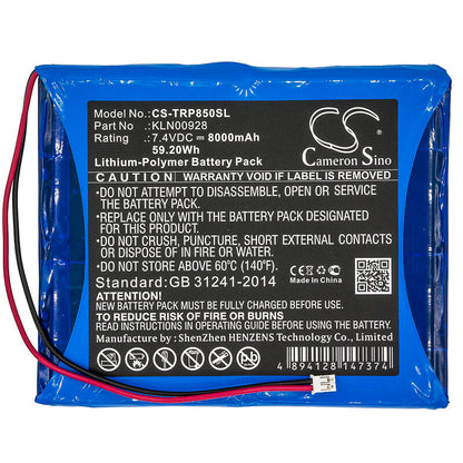 7.4V, 8000mAh, Li-Polymer Battery fits Trimble, Sps850 Modular Receiver, Sps851 Modular Receiver, 59.2Wh