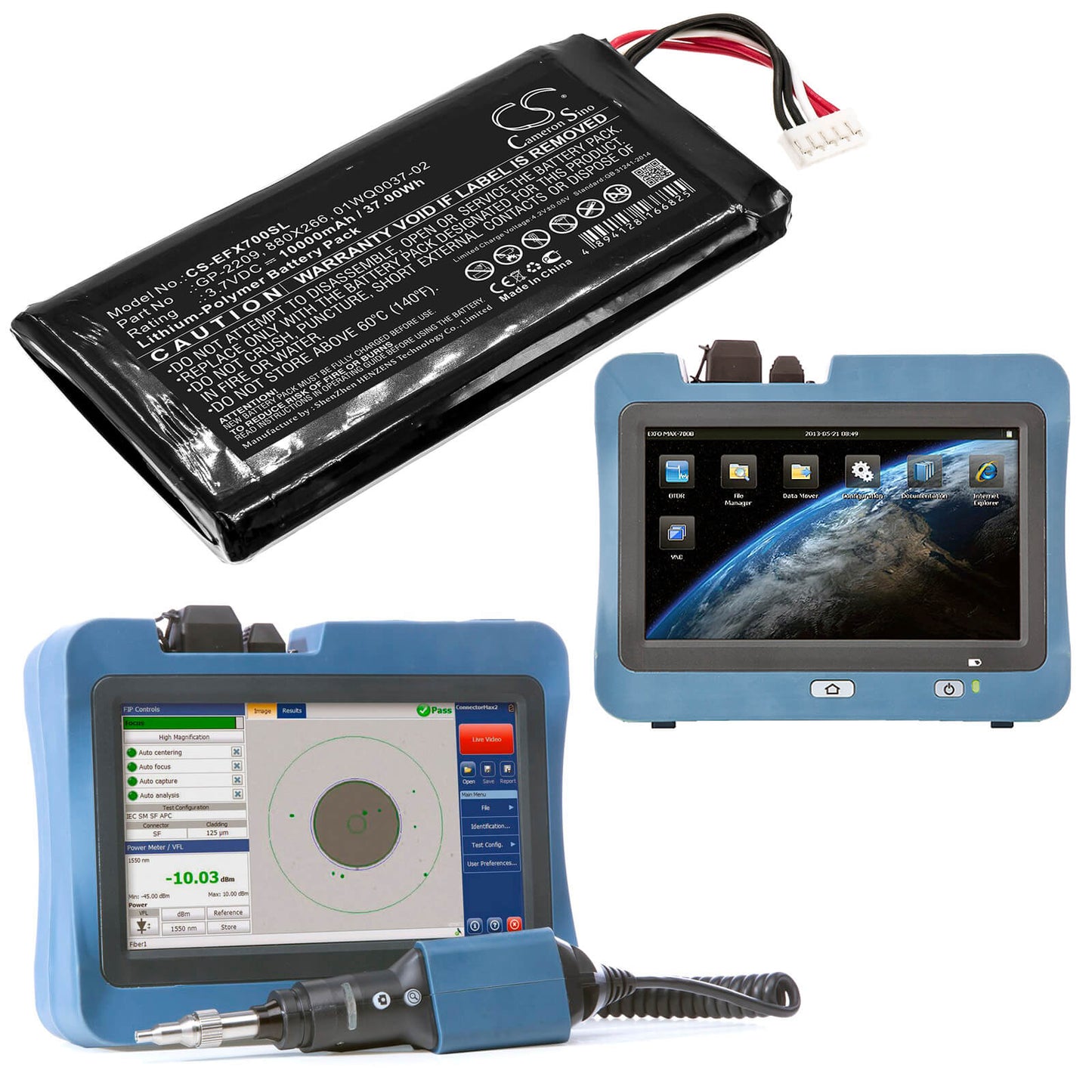 3.7V, 10000mAh, Li-Polymer Battery fits Exfo, Max-700, Max-700b/c, 37Wh