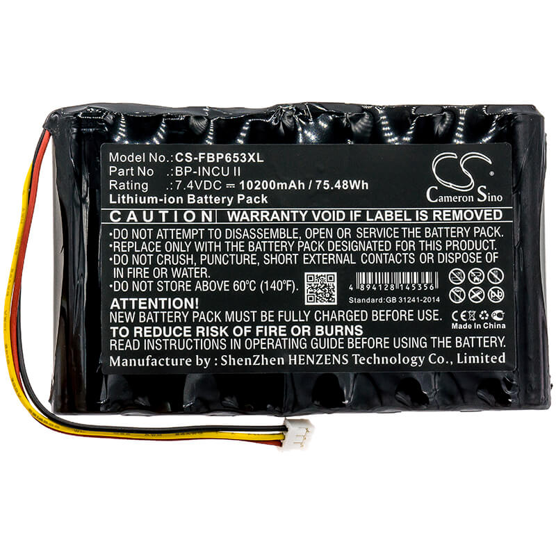 7.4V, 10200mAh, Li-ion Battery fits Fluke, Biomedical Incu Ii Incubator, Radiant Warmer Analyzer, 75.48Wh