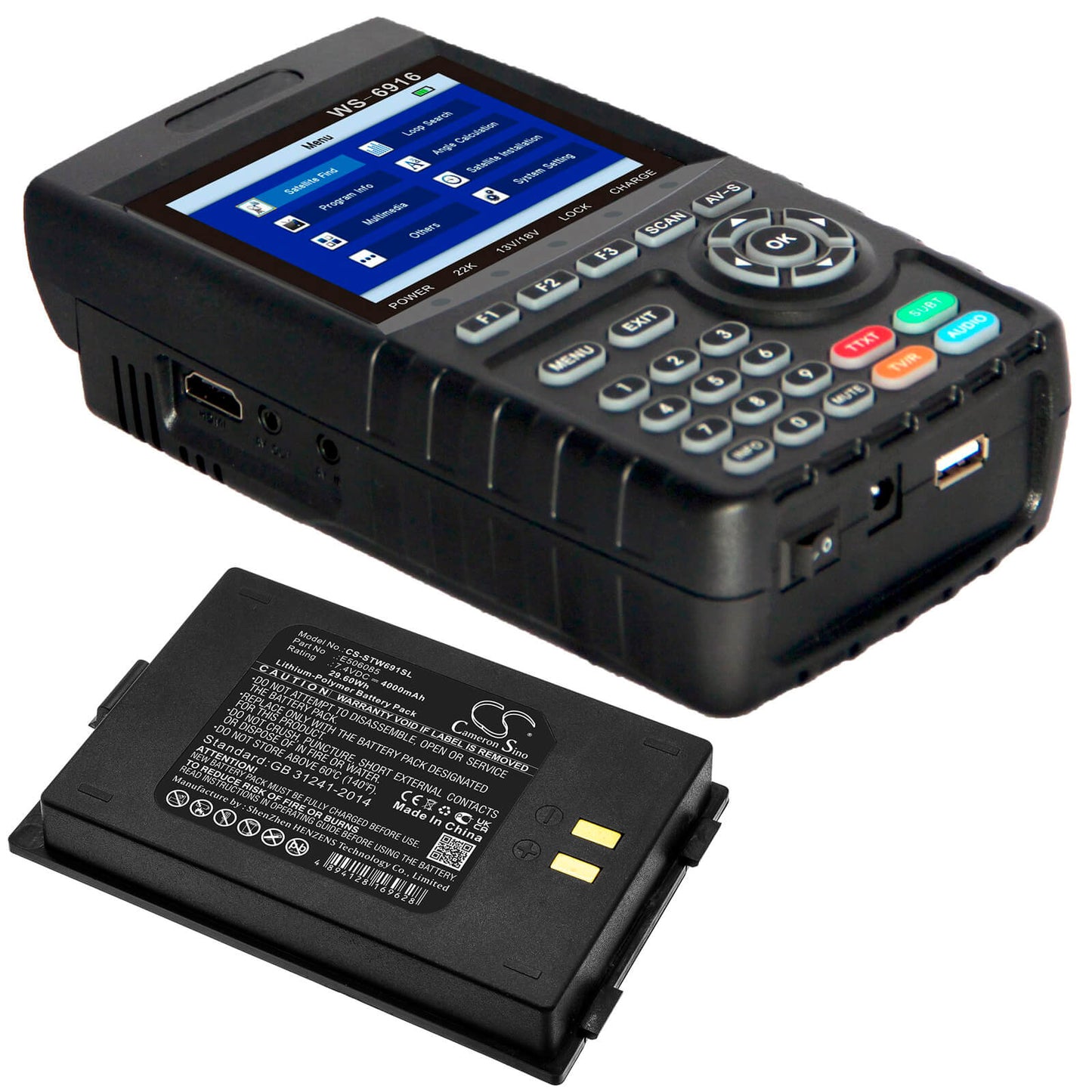 7.4V, 4000mAh, Li-Polymer Battery fits Satlink, Ws-6916, 29.6Wh