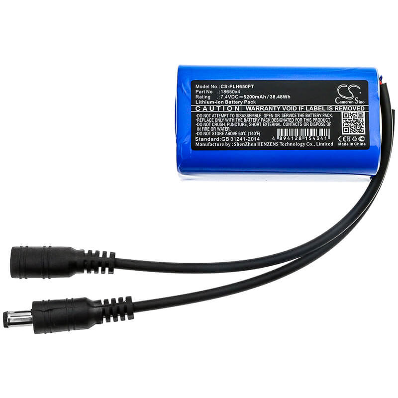 7.4V, 5200mAh, Li-ion Battery fits 18650, 18650x4, 38.48Wh