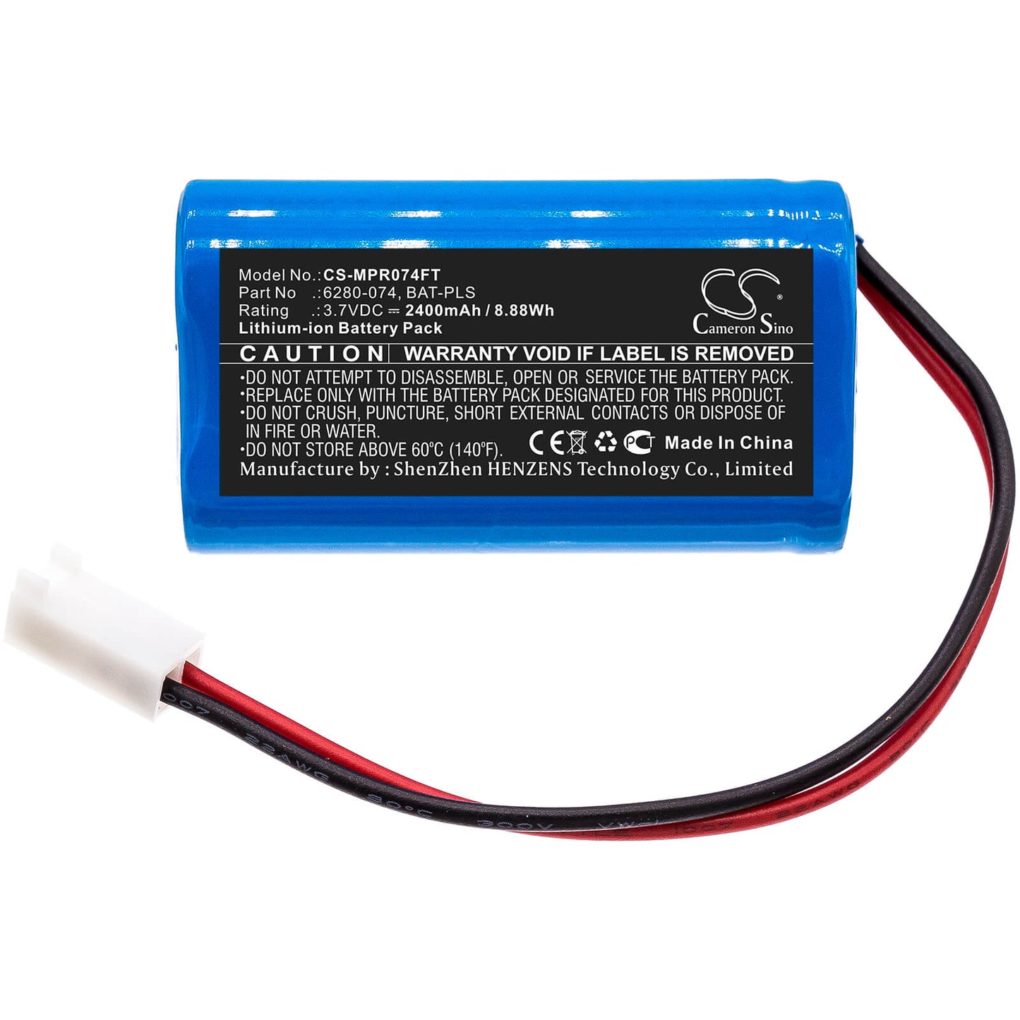3.7V, 2400mAh, Li-ion Battery fits Monarch, Pocket Led Stroboscope, 8.88Wh