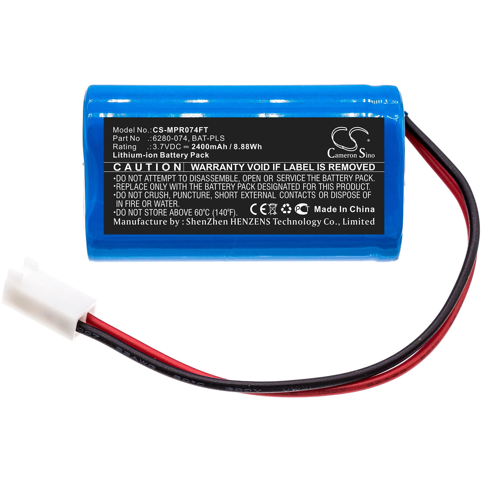 3.7V, 2400mAh, Li-ion Battery fits Monarch, Pocket Led Stroboscope, 8.88Wh