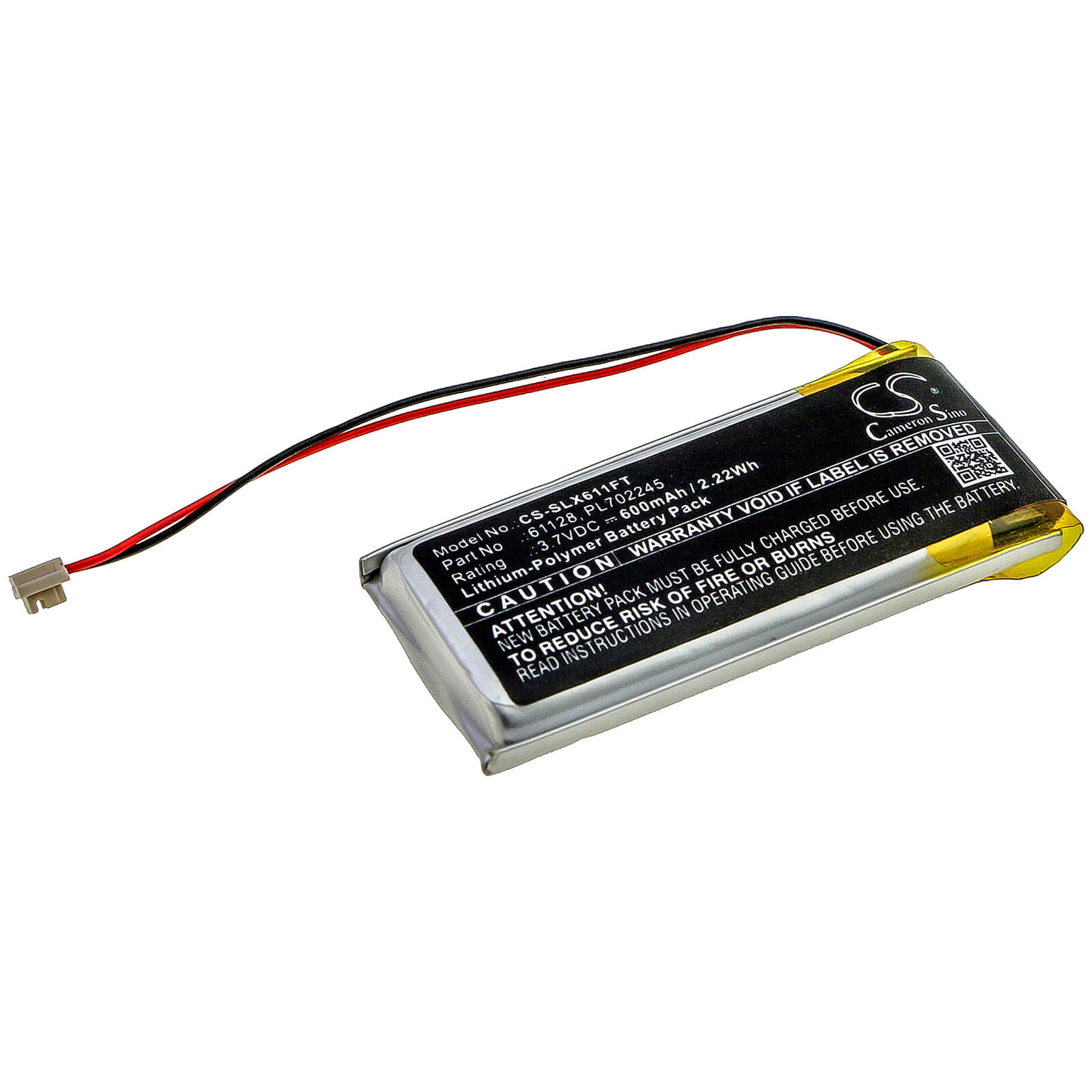 3.7V, 600mAh, Li-Polymer Battery fits Streamlight, Clipmate Usb, 2.22Wh