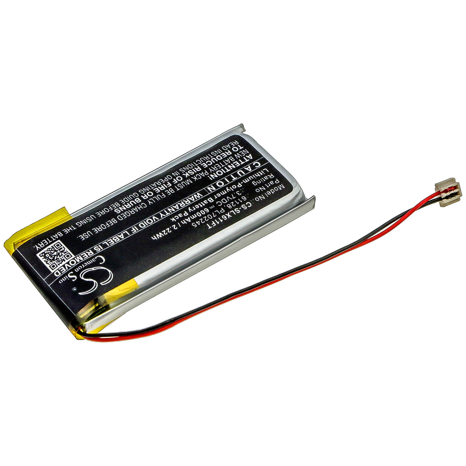 3.7V, 600mAh, Li-Polymer Battery fits Streamlight, Clipmate Usb, 2.22Wh