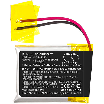 3.7V, 190mAh, Li-Polymer Battery fits Shark, 550r, 0.703Wh