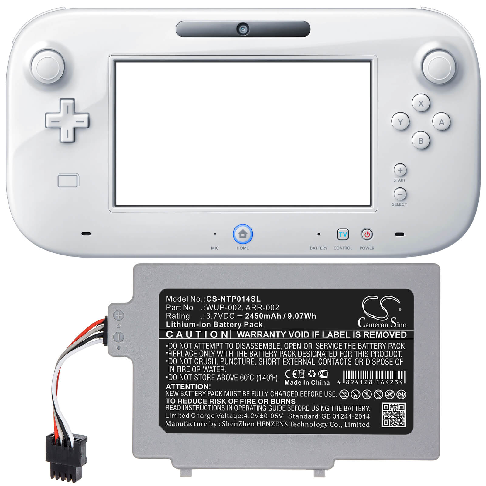 3.7V, 2450mAh, Li-ion Battery fits Nintendo, Wii U 8g, Wii U 8g Gamepad, 9.065Wh