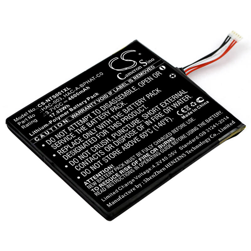 3.7V, 4600mAh, Li-Polymer Battery fits Nintendo, Hac-s-jp/eu-c0, Switch Hac-001, 17.02Wh