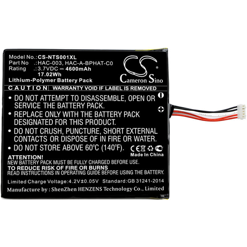 3.7V, 4600mAh, Li-Polymer Battery fits Nintendo, Hac-s-jp/eu-c0, Switch Hac-001, 17.02Wh