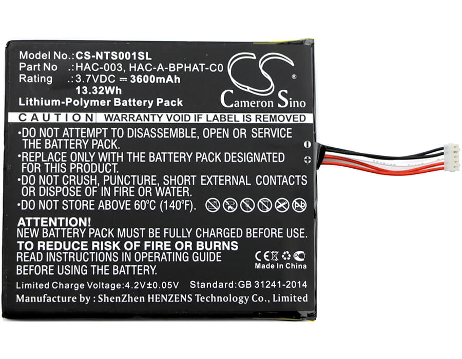 3.7V, 3600mAh, Li-Polymer Battery fits Nintendo, Hac-s-jp/eu-c0, Switch Hac-001, 13.32Wh