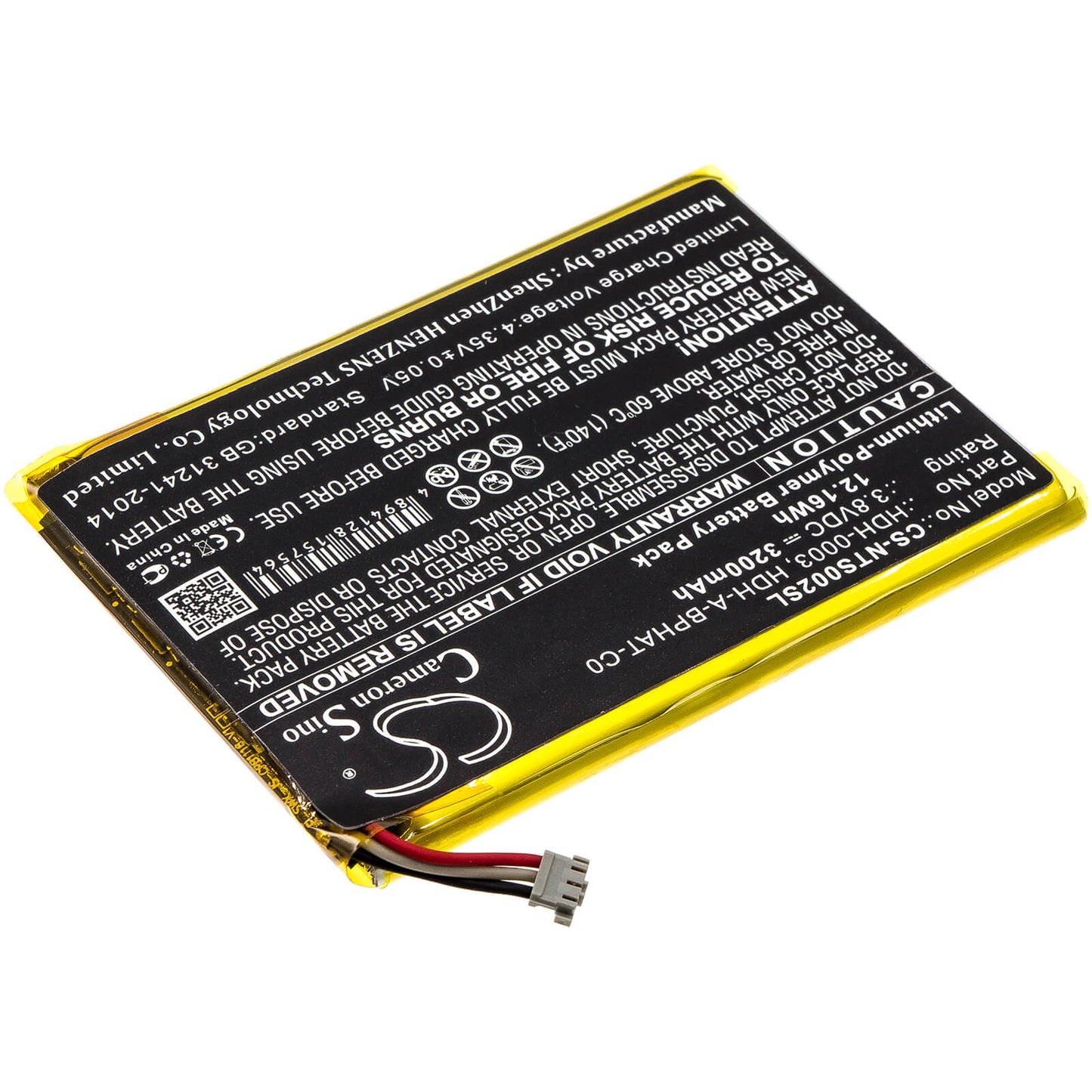 3.8V, 3200mAh, Li-Polymer Battery fits Nintendo, Hdh-001, Hdh-002, 12.16Wh
