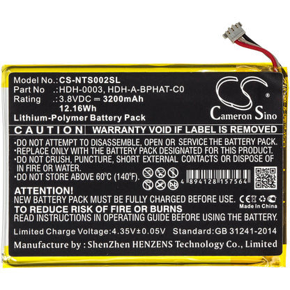 3.8V, 3200mAh, Li-Polymer Battery fits Nintendo, Hdh-001, Hdh-002, 12.16Wh