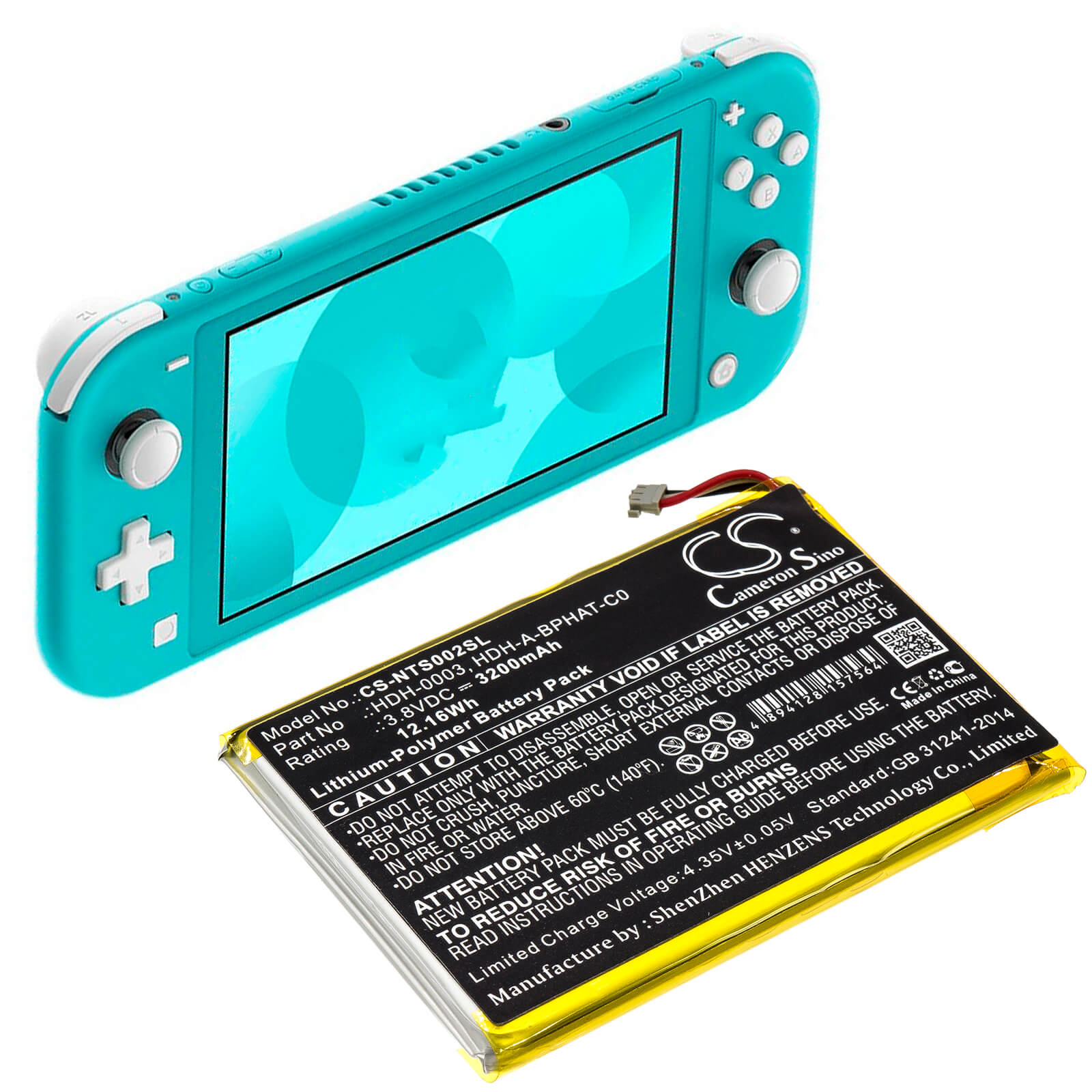 3.8V, 3200mAh, Li-Polymer Battery fits Nintendo, Hdh-001, Hdh-002, 12.16Wh