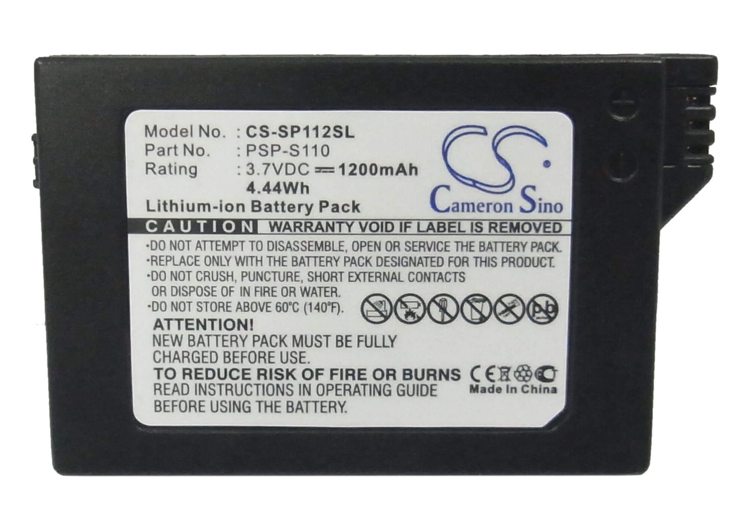 3.7V, 1200mAh, Li-ion Battery fits Sony, Lite, Psp 2th, 4.44Wh