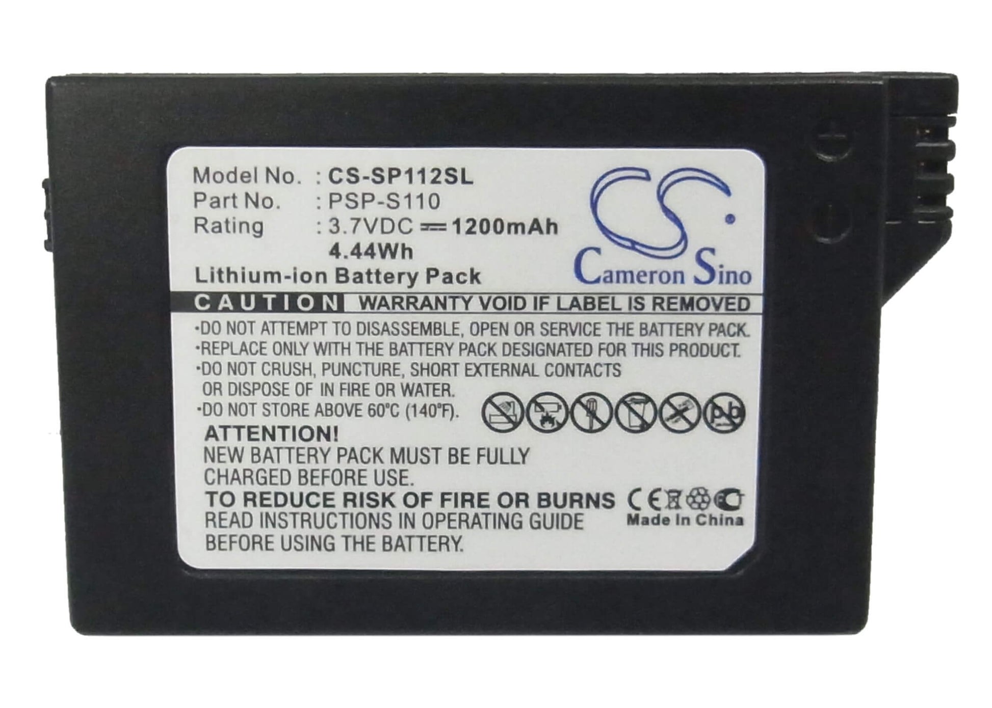 3.7V, 1200mAh, Li-ion Battery fits Sony, Lite, Psp 2th, 4.44Wh