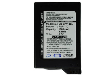 3.7V, 1800mAh, Li-ion Battery fits Sony, Psp-1000, Psp-1000g1, 6.66Wh