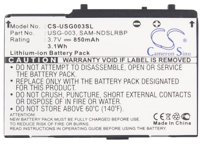 3.7V, 850mAh, Li-ion Battery fits Nintendo, Ds, Ds Lite, 3.145Wh