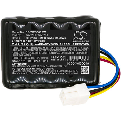 20.0V, 2500mAh, Li-ion Battery fits Worx, Landroid S 390m2, Landroid S Basic, 50Wh