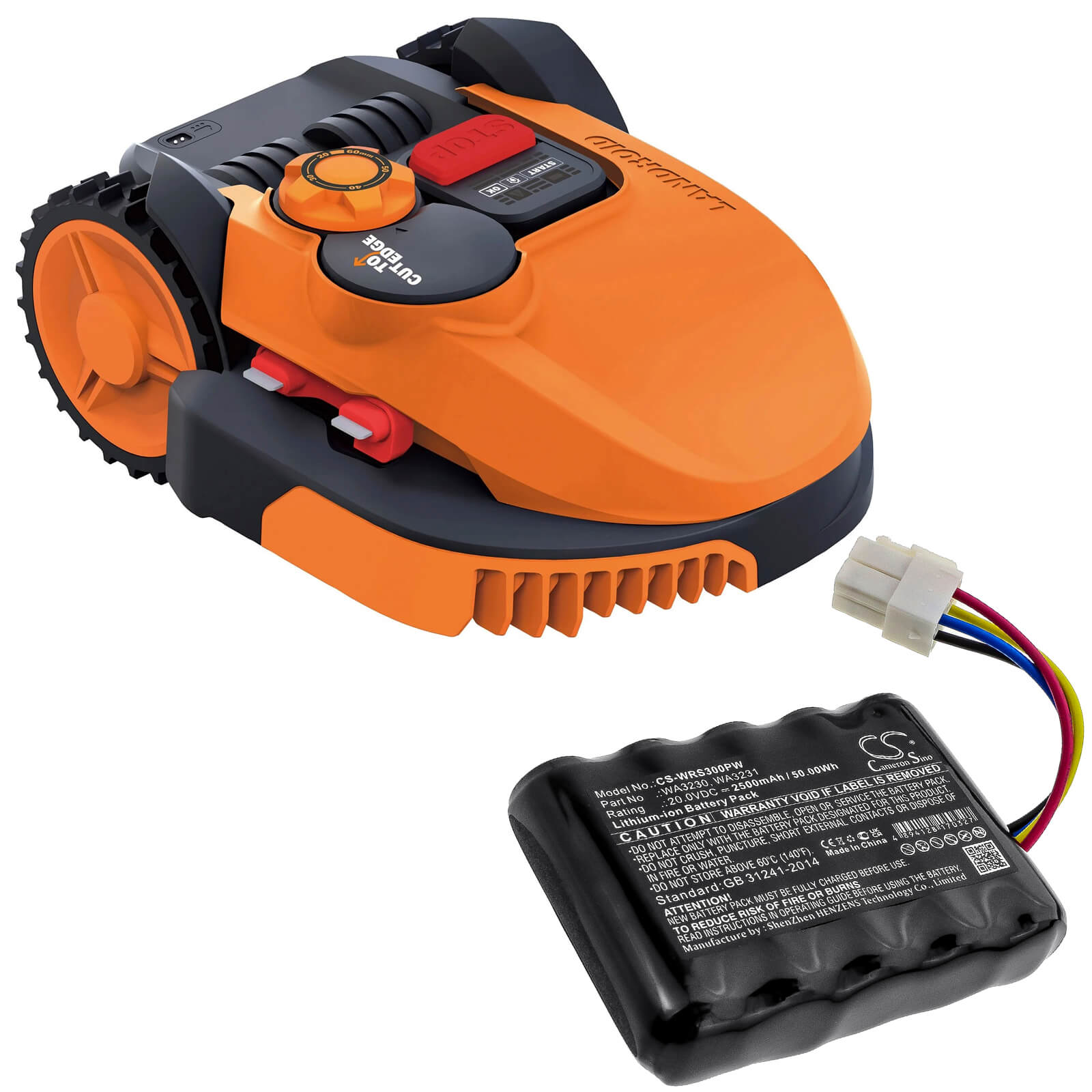 20.0V, 2500mAh, Li-ion Battery fits Worx, Landroid S 390m2, Landroid S Basic, 50Wh