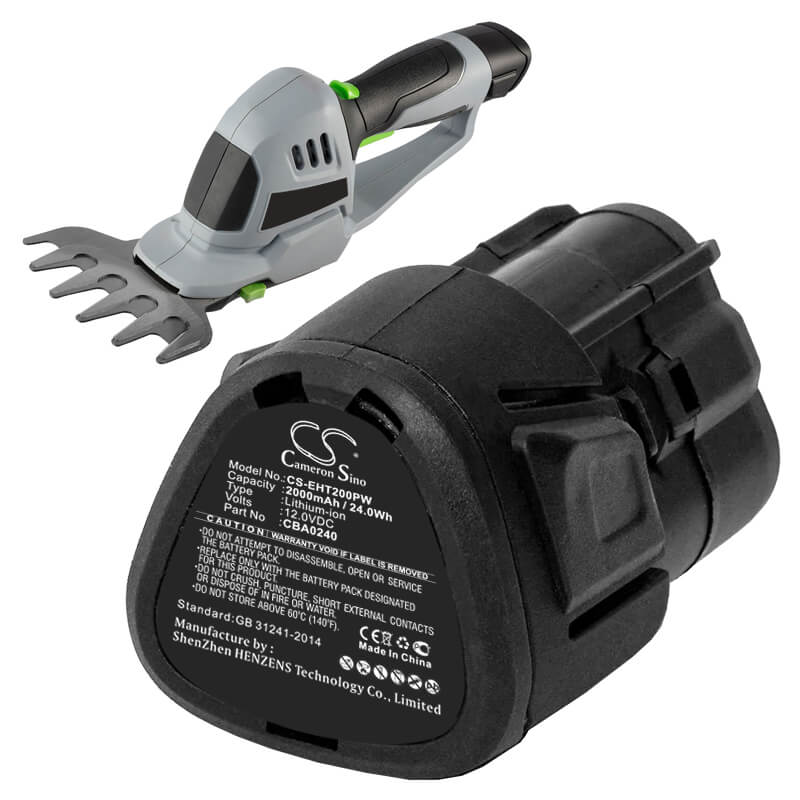 12.0V, 2000mAh, Li-ion Battery fits Ego, Cht2001e Cordless Shrub, Cht2001e Grass Shears, 24Wh
