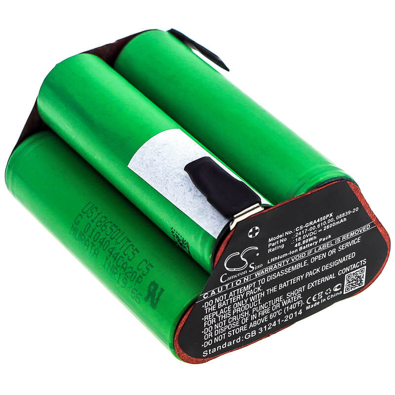 18.0V, 2600mAh, Li-ion Battery fits Gardena, 02417-20, Accucut 400li, 46.8Wh