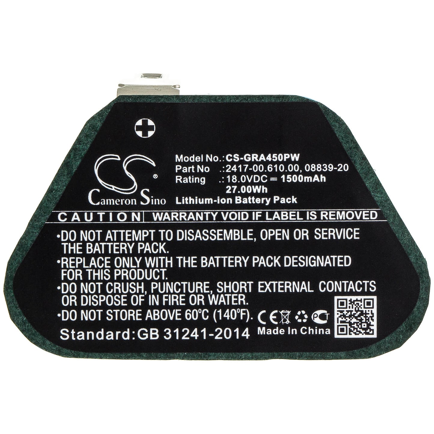 18.0V, 1500mAh, Li-ion Battery fits Gardena, 02417-20, Accucut 400li, 27Wh