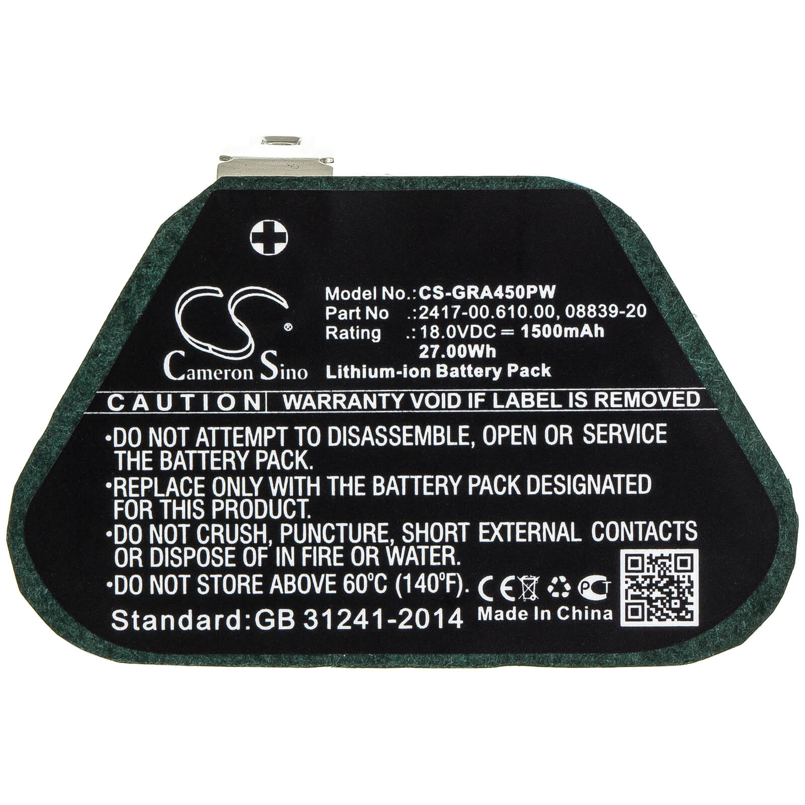 18.0V, 1500mAh, Li-ion Battery fits Gardena, 02417-20, Accucut 400li, 27Wh