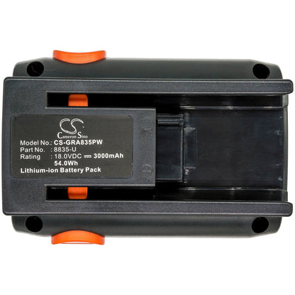 18.0V, 3000mAh, Li-ion Battery fits Gardena, 48-li, 8840, 54Wh