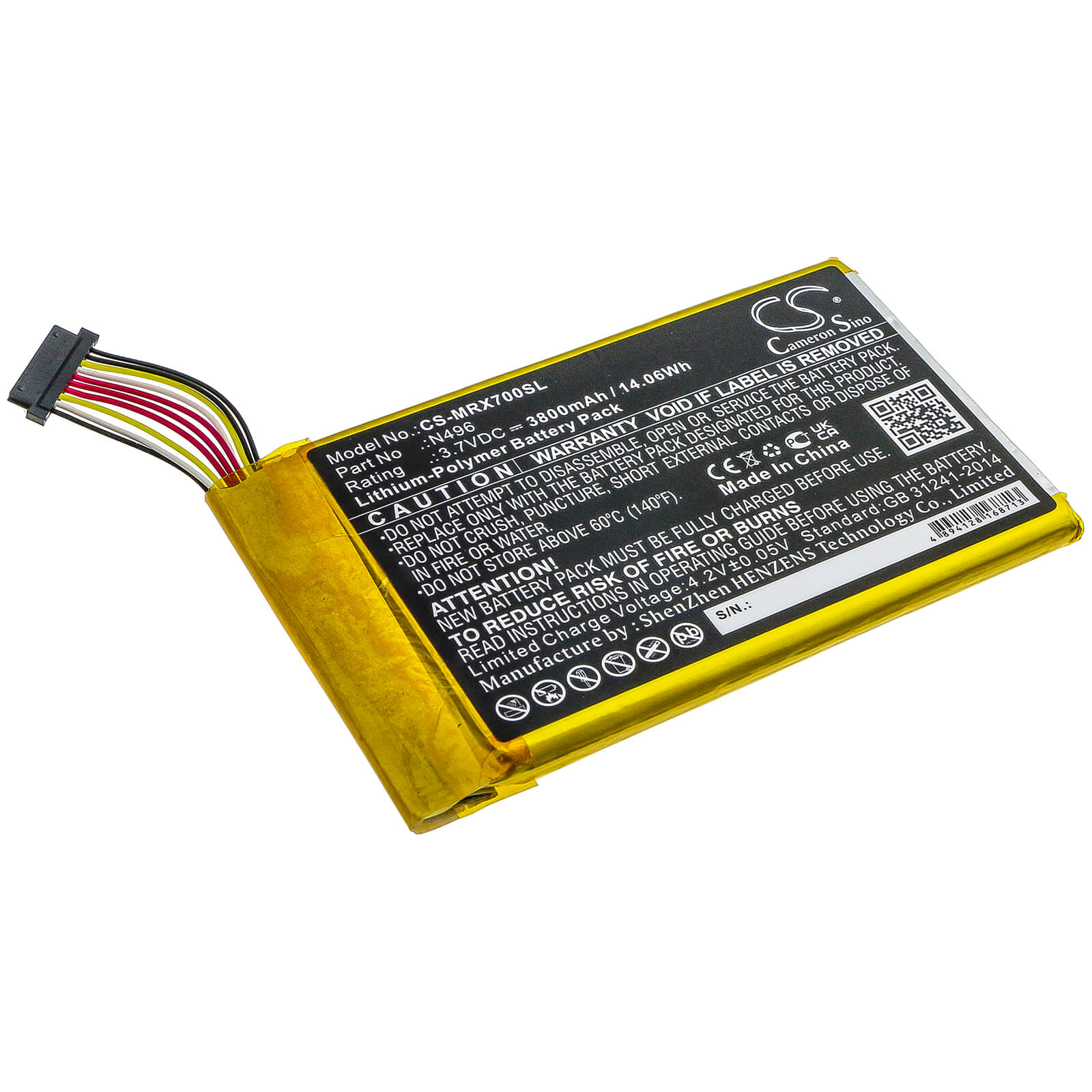 3.7V, 3800mAh, Li-Polymer Battery fits Magellan, Trx7, 14.06Wh