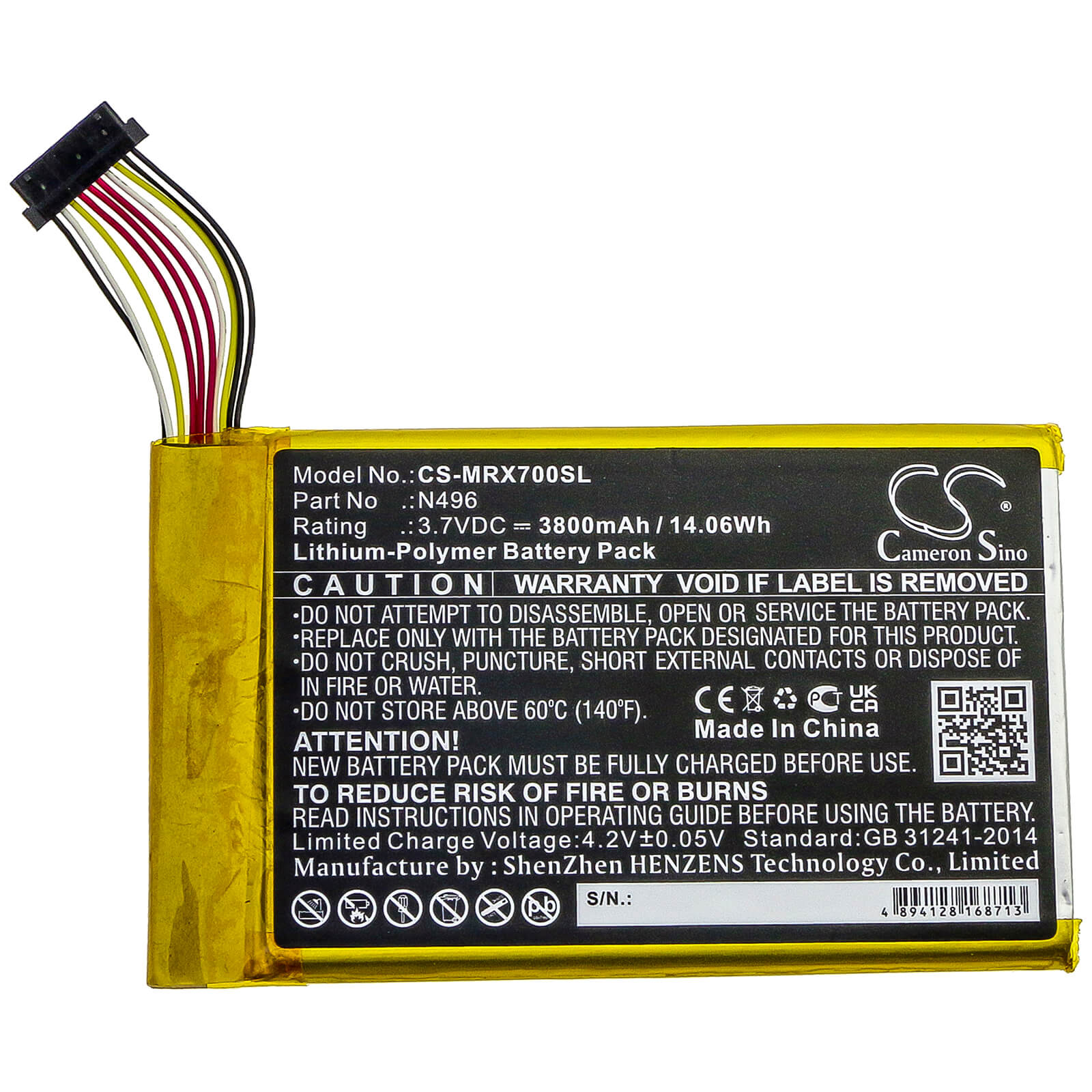 3.7V, 3800mAh, Li-Polymer Battery fits Magellan, Trx7, 14.06Wh