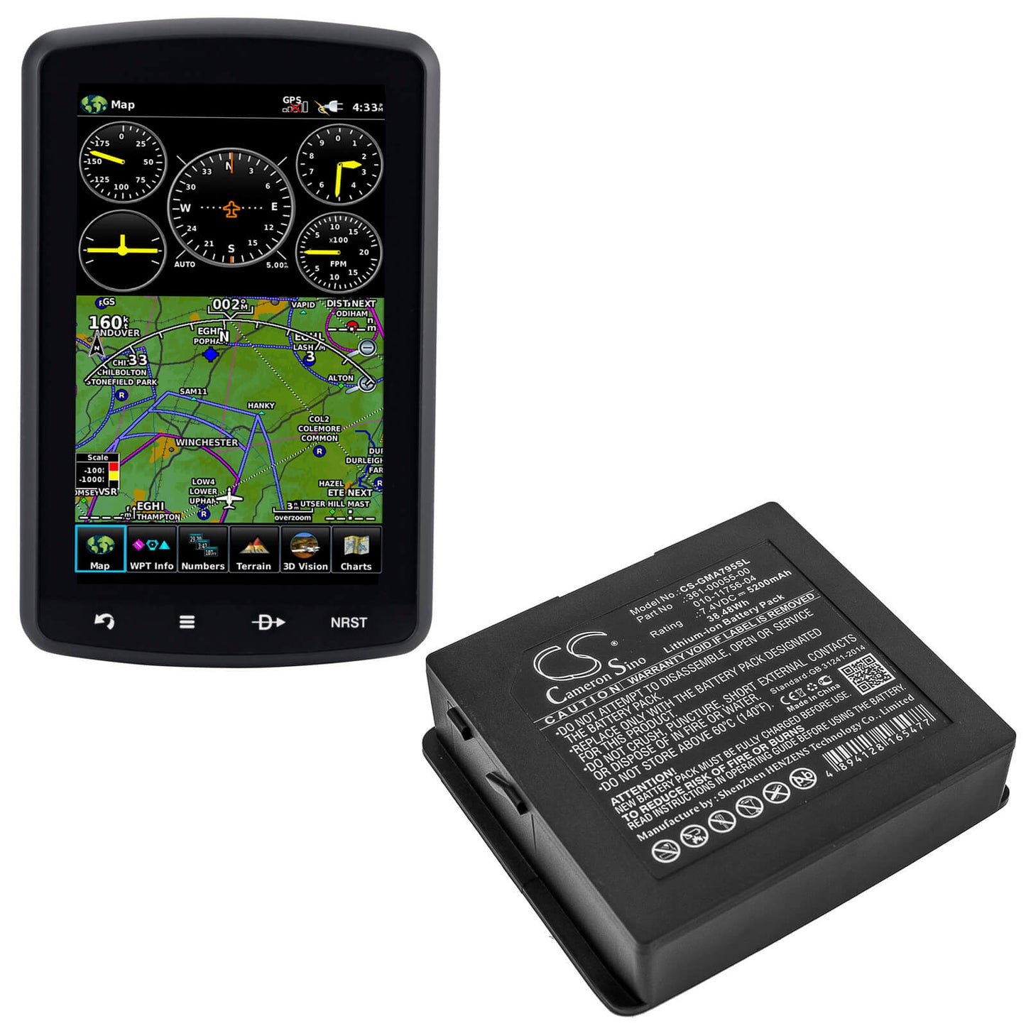 7.4V, 5200mAh, Li-ion Battery fits Garmin, Aera 795, Aera 796, 38.48Wh