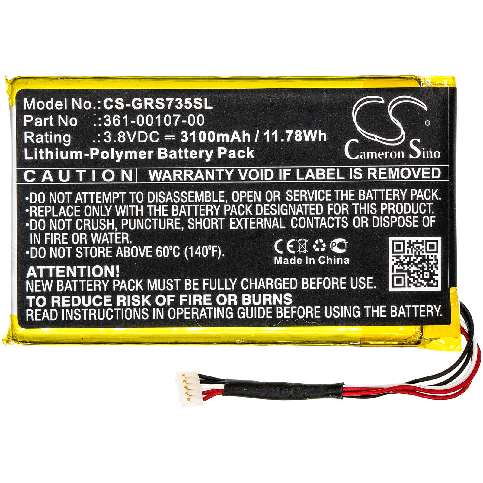 3.8V, 3100mAh, Li-Polymer Battery fits Garmin, 010-01735-10, Explorer+, 11.78Wh