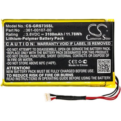 3.8V, 3100mAh, Li-Polymer Battery fits Garmin, 010-01735-10, Explorer+, 11.78Wh