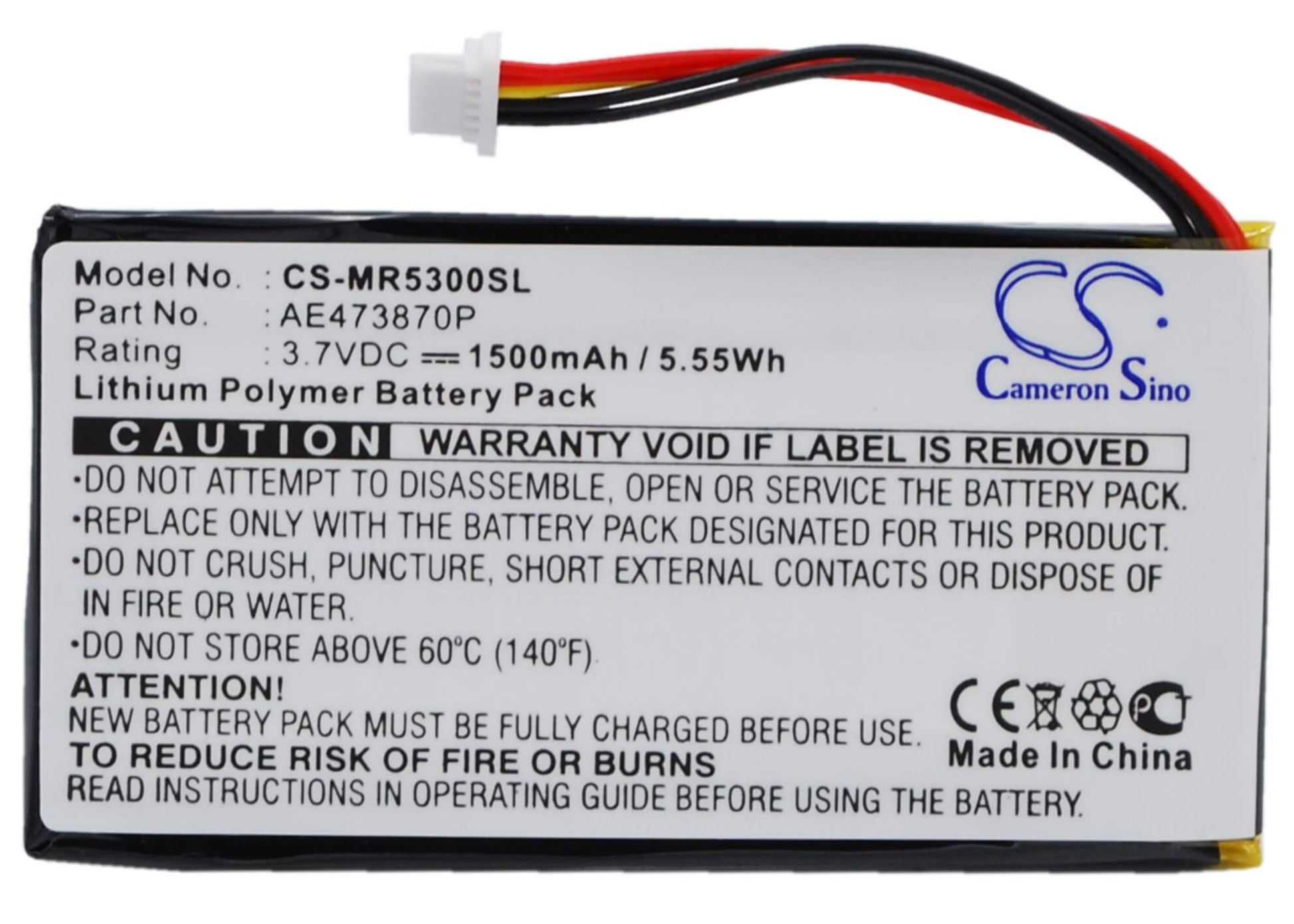 3.7V, 1500mAh, Li-Polymer Battery fits Magellan, Maestro 5300, Maestro 5310, 5.55Wh