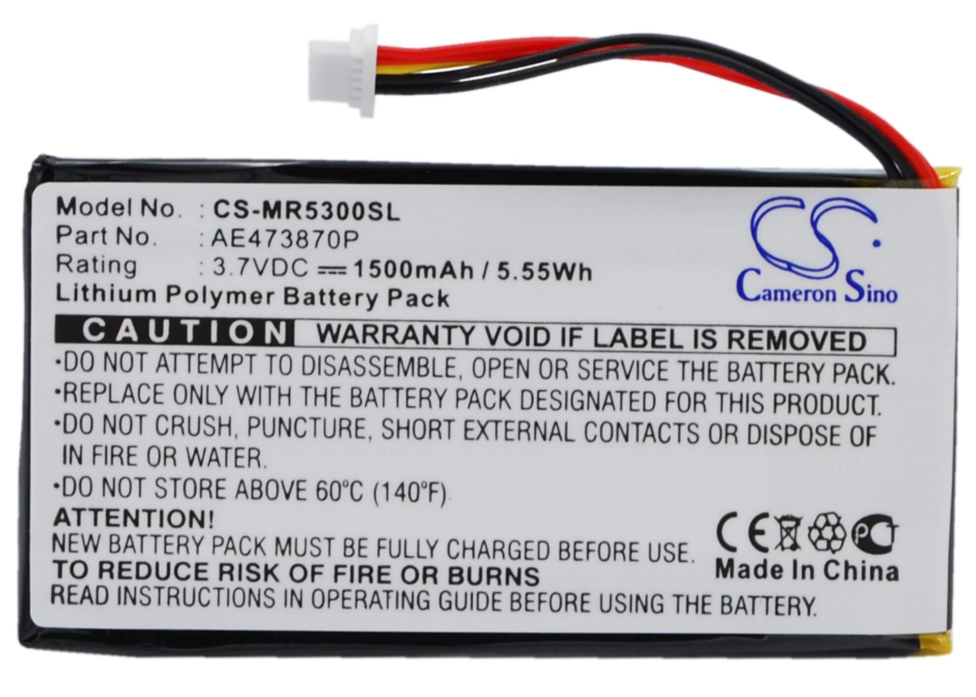 3.7V, 1500mAh, Li-Polymer Battery fits Magellan, Maestro 5300, Maestro 5310, 5.55Wh