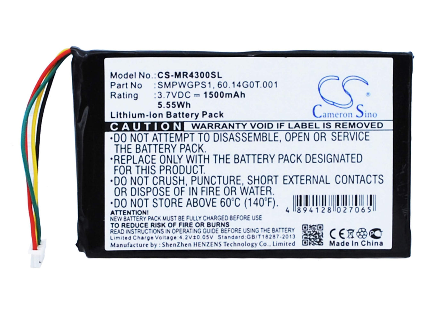 3.7V, 1500mAh, Li-ion Battery fits Magellan, Maestro 4300, Maestro 4350, 5.55Wh