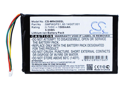 3.7V, 1500mAh, Li-ion Battery fits Magellan, Maestro 4300, Maestro 4350, 5.55Wh