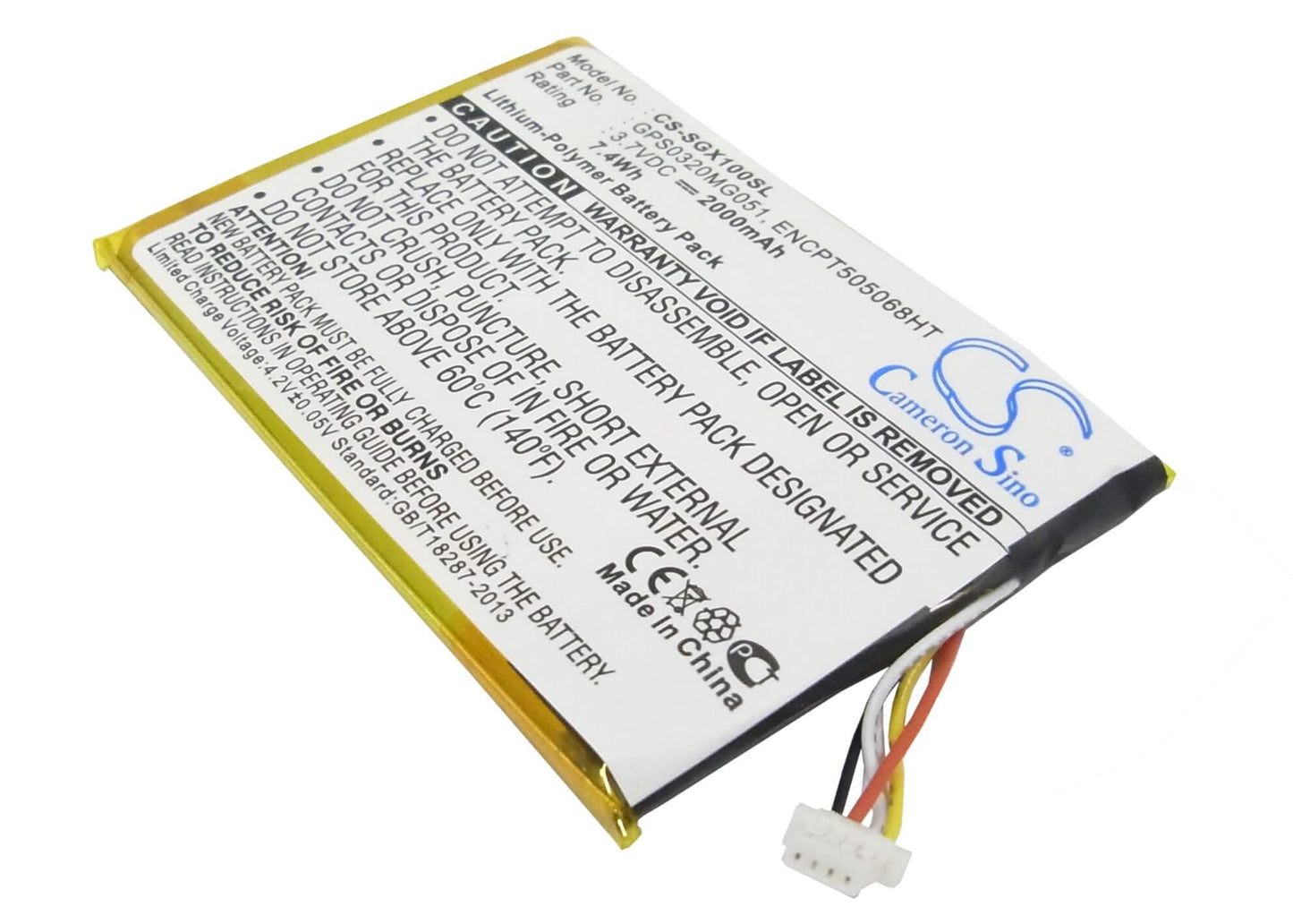 3.7V, 2000mAh, Li-Polymer Battery fits Skygolf, Skycaddie Breeze Sgx Sgxw, Skycaddie Sgx, 7.4Wh