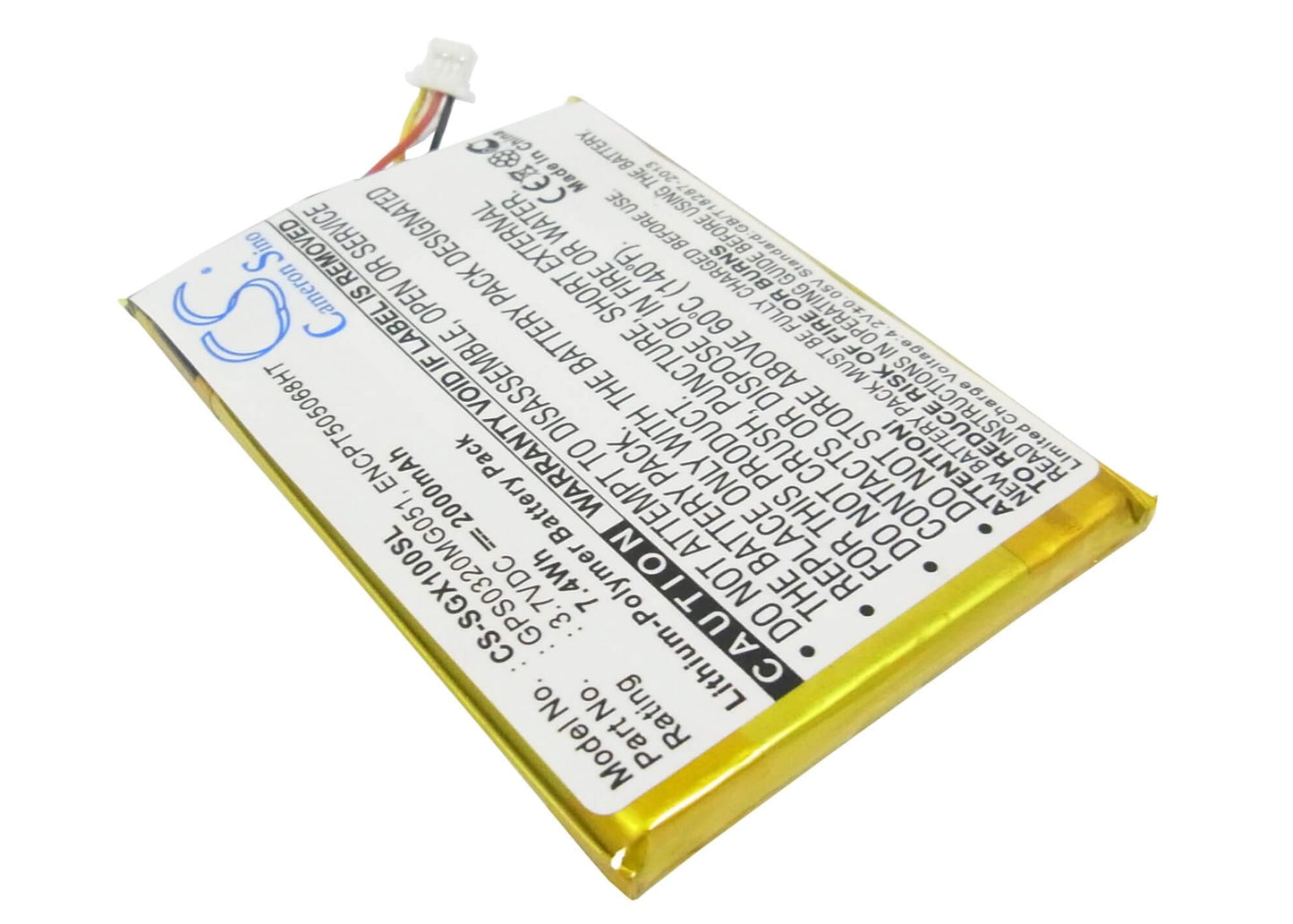 3.7V, 2000mAh, Li-Polymer Battery fits Skygolf, Skycaddie Breeze Sgx Sgxw, Skycaddie Sgx, 7.4Wh