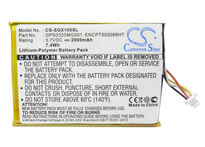 3.7V, 2000mAh, Li-Polymer Battery fits Skygolf, Skycaddie Breeze Sgx Sgxw, Skycaddie Sgx, 7.4Wh