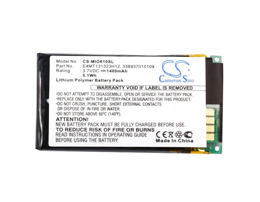 3.7V, 1400mAh, Li-ion Battery fits Mitac, Mio H610, 5.18Wh