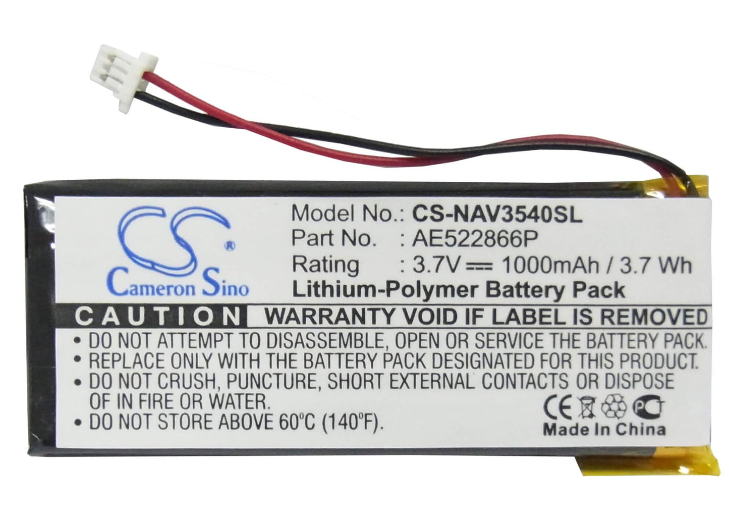 3.7V, 1000mAh, Li-Polymer Battery fits Navigon, Skyway Navi-3540, Skyway Navi-3540 Easy, 3.7Wh
