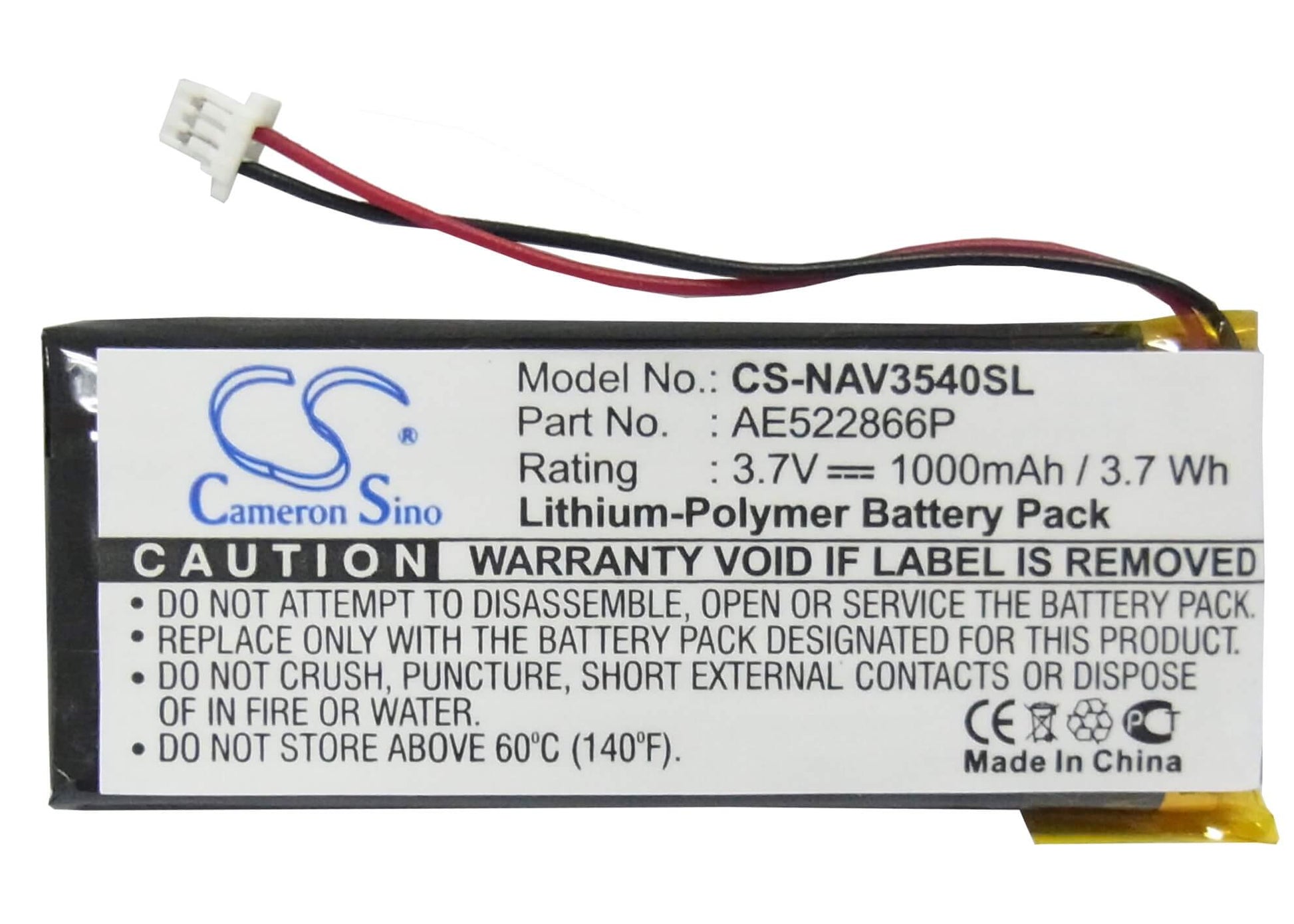 3.7V, 1000mAh, Li-Polymer Battery fits Navigon, Skyway Navi-3540, Skyway Navi-3540 Easy, 3.7Wh