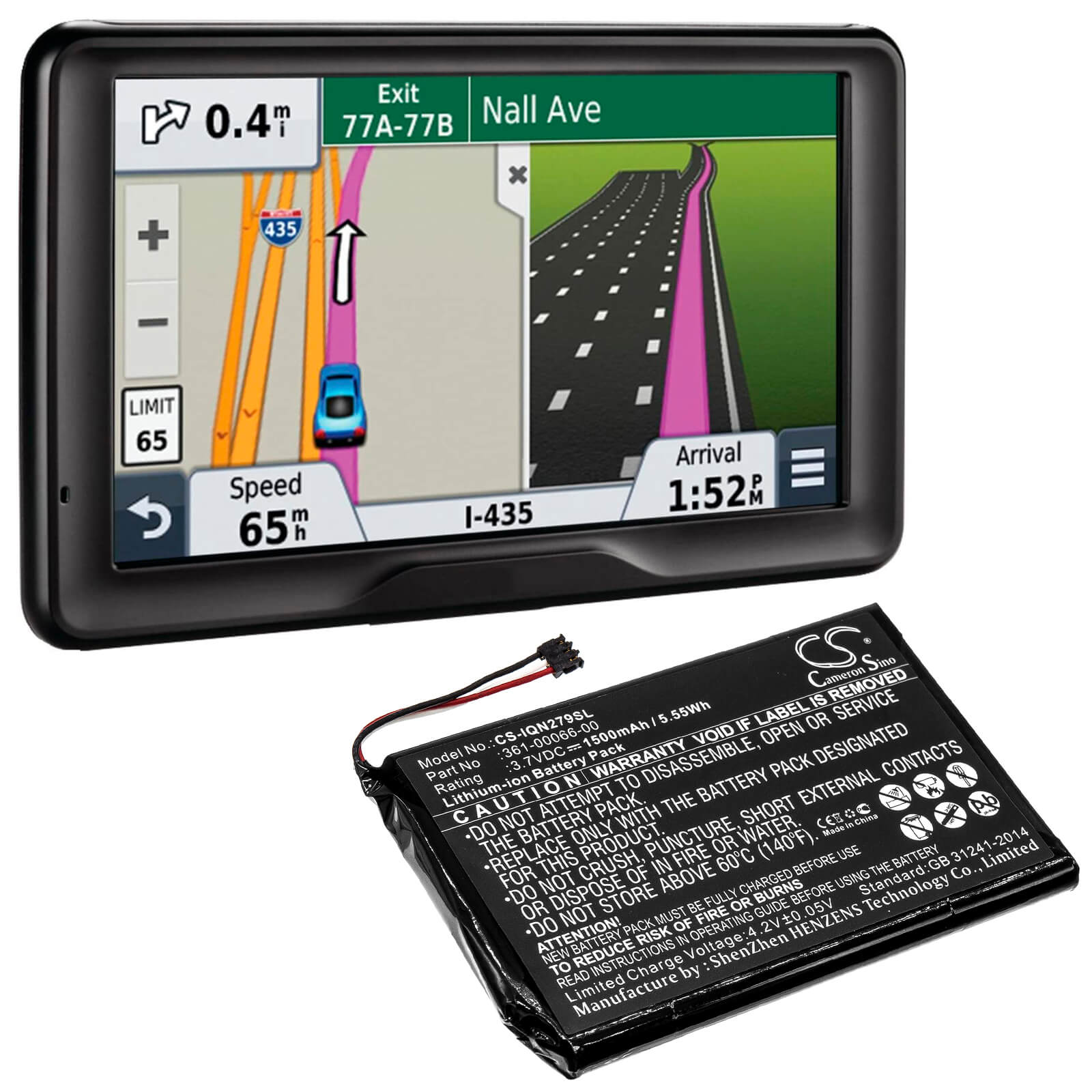 3.7V, 1500mAh, Li-ion Battery fits Garmin, 2689lmt 6-inch, Dezl 760lmt, 5.55Wh